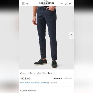 Rodd & Gunn Tailored Jeans Midnight Blue (Size 32R)